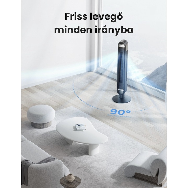 Toronyventilátor DREO Cruiser DR-HTF019, 6 sebességfokozat, 4 funkció, 106 cm, HyperSilent 30 dB, 90°-os oszcilláció, Távirányítóval, Fekete