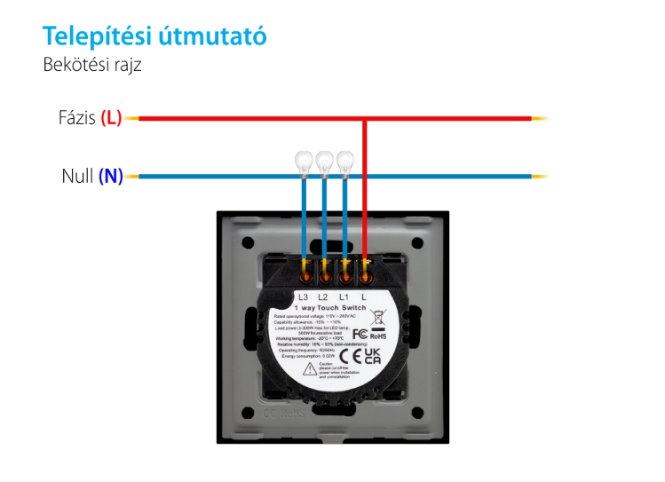 LUXION Hármas Márvány Érintőkapcsoló, 500W