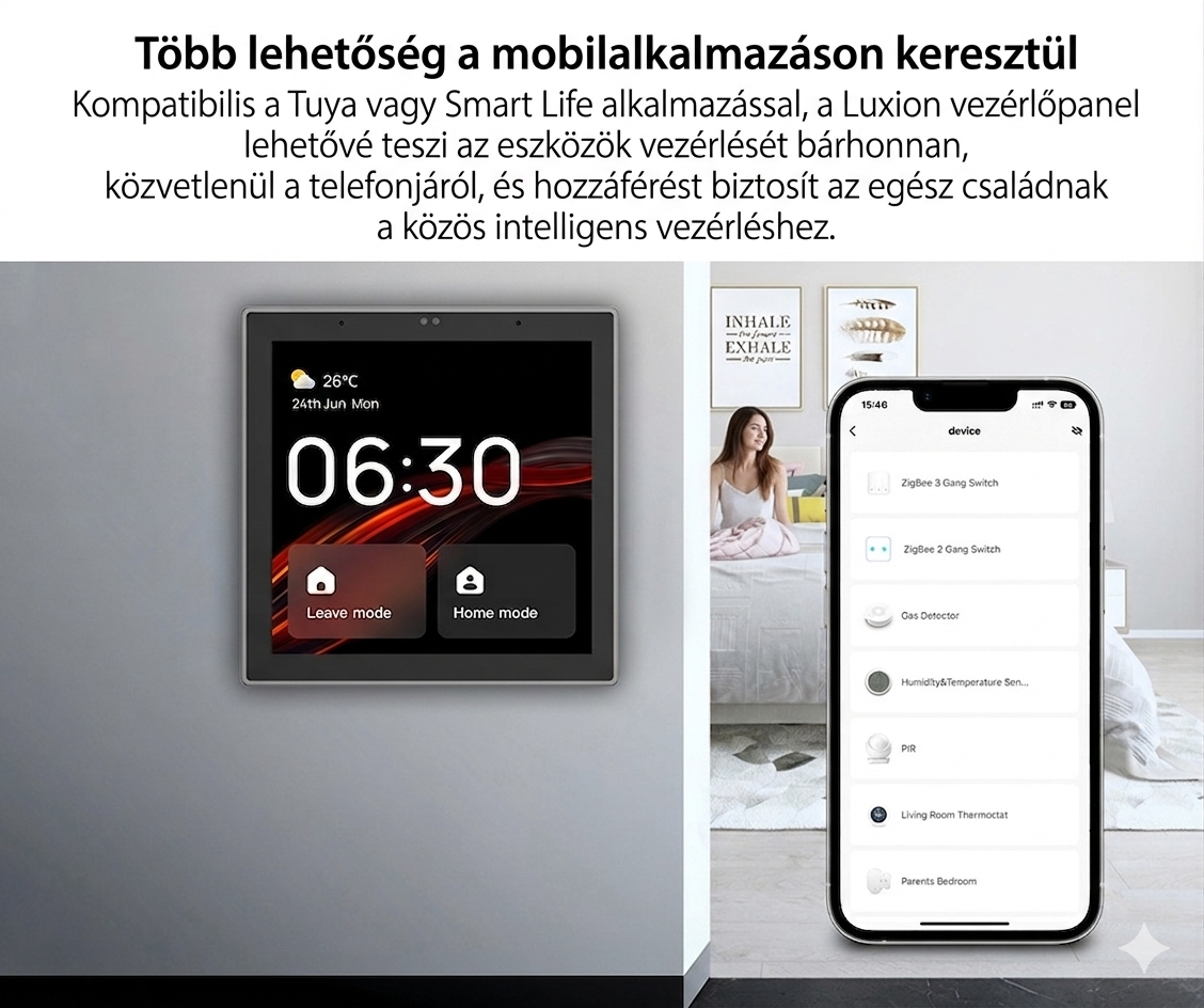 Intelligens Vezérlőpanel LUXION All-in-One – Csengő integrációval, Világítás, Klíma, Kamera, Függönyvezérlés